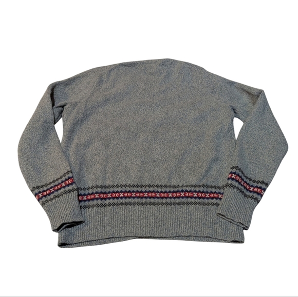Brooks Brothers Merino Wool Blend Fair Isle Trim Sweater Grey Size Medium - Picture 4 of 7
